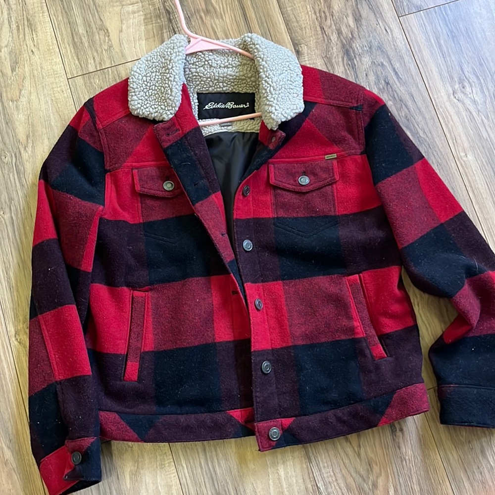 Eddie Bauer Sherpa Buffalo plaid jacket